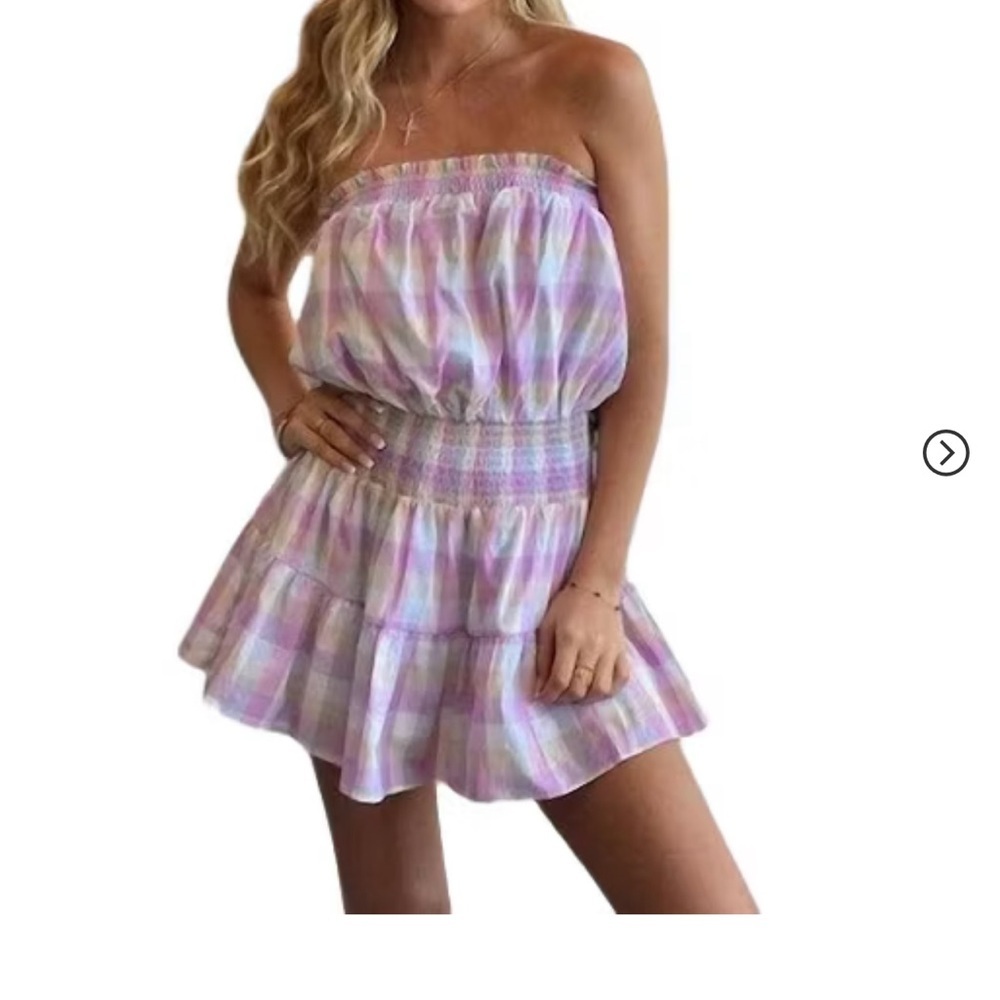 day + moon Pastel Plaid strapless Romper Size Large